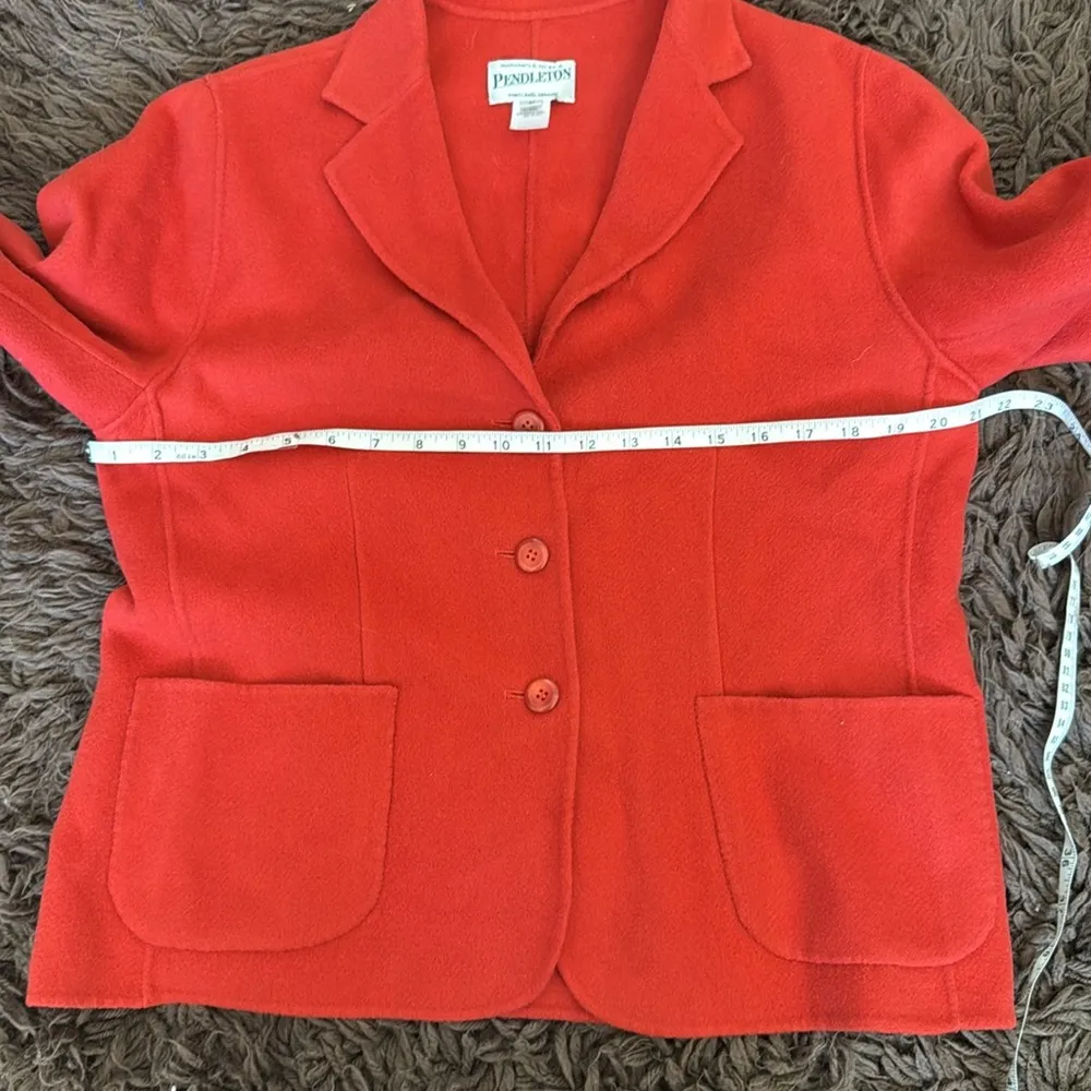 Pendleton Holiday Red Orange Wool Blazer 3-Button Jacket Women’s Size medium - Image 6