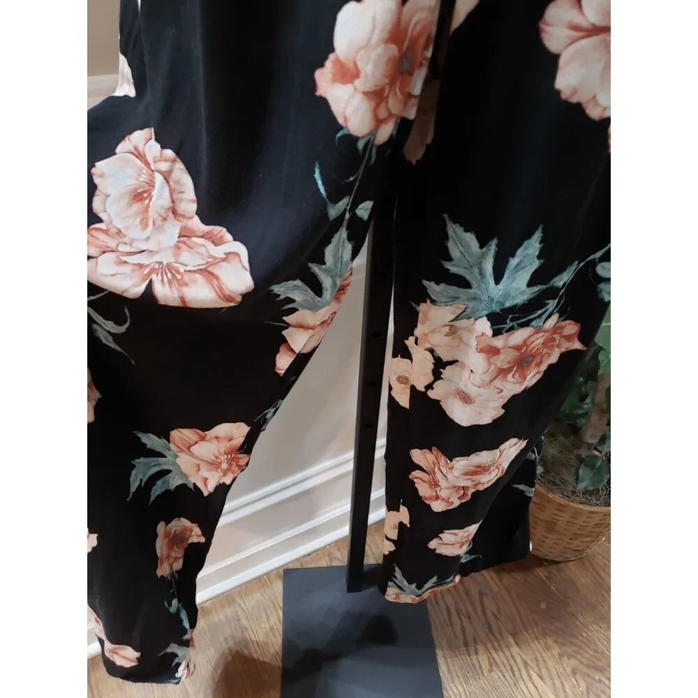 Forever 21 Women's Black Floral 100% Rayon V-Neck 3/4 Sleeve Jumpsuit Size Small - Image 6