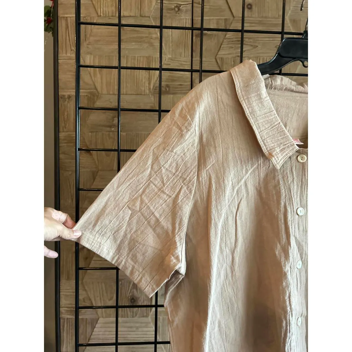 NWT B'Gauze Womens Top Size 2 Tan Short Sleeve Button Up Boho Size L - Image 4