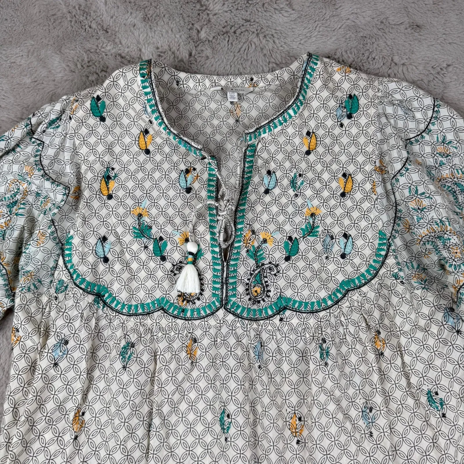 lot 2 Lucky Brand Boho‎ Blouse Bundle Paisley Print Tunic Top Lagenlook L/G - Image 15