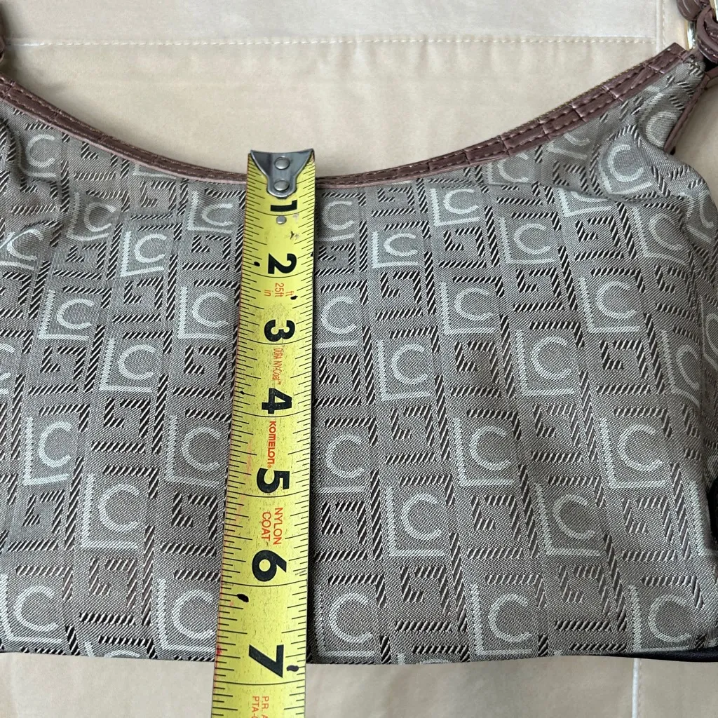 Liz Claiborne baguette shoulder purse with monogrammed pattern‎ crescent shape - Image 9
