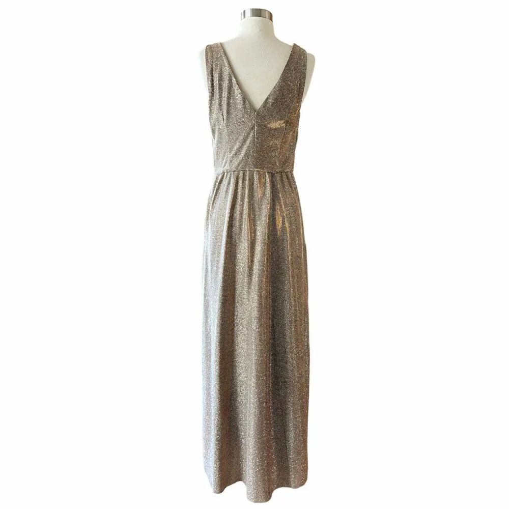 ADDISON EVENING Gold Gown Glitter Metallic Dress Sleeveless V - Image 5