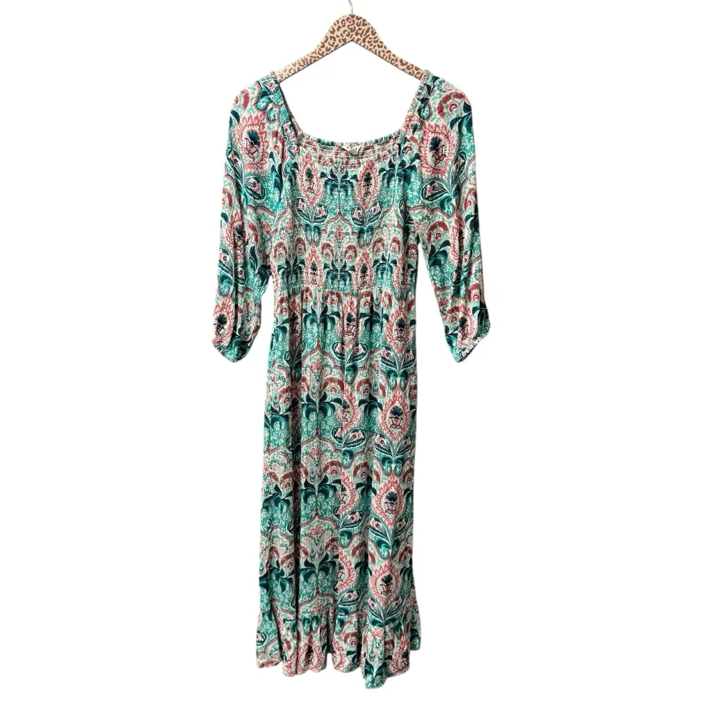 Fat Face Adele Mirrored Paisley 3/4 Sleeve Smocked Square Neck Midi Dress 8 Blue - Image 4