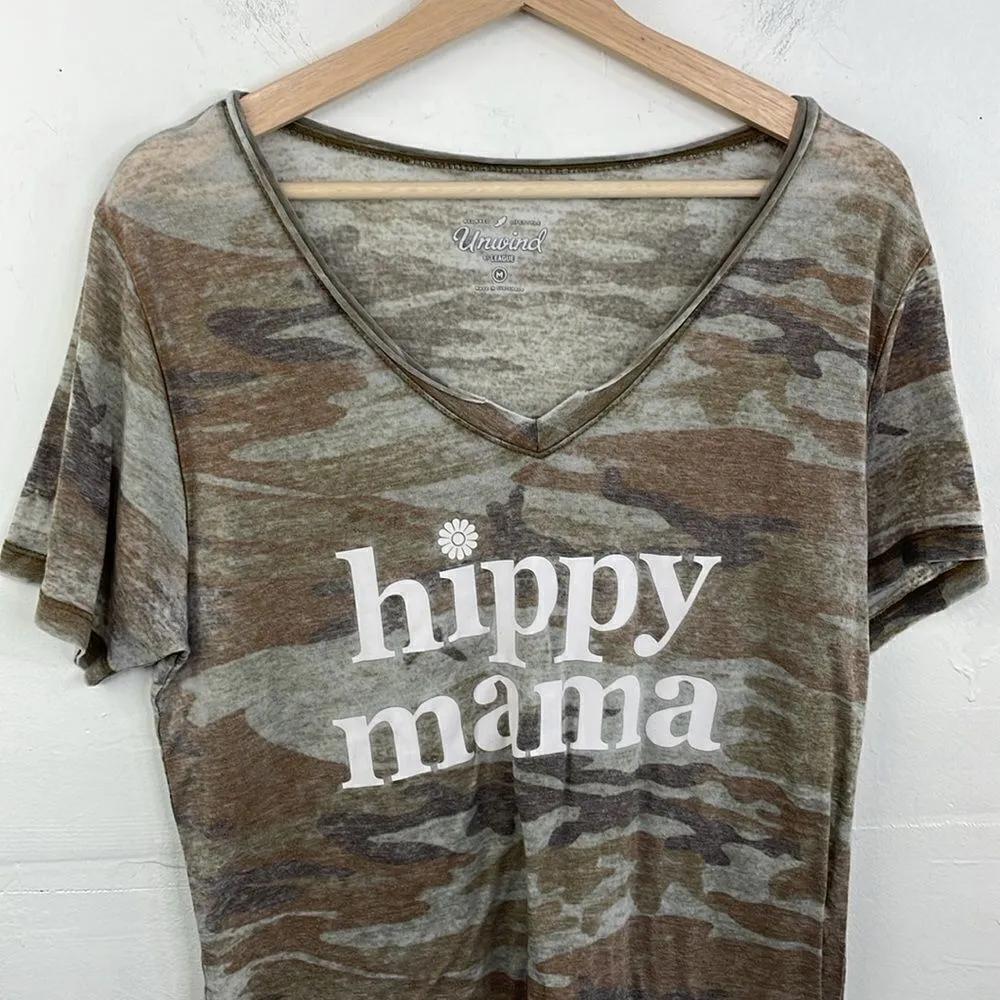 Unwind by League Graphic Tee Hippy Mama camouflage T Shirt short sleeve v neck M Size M - Image 2