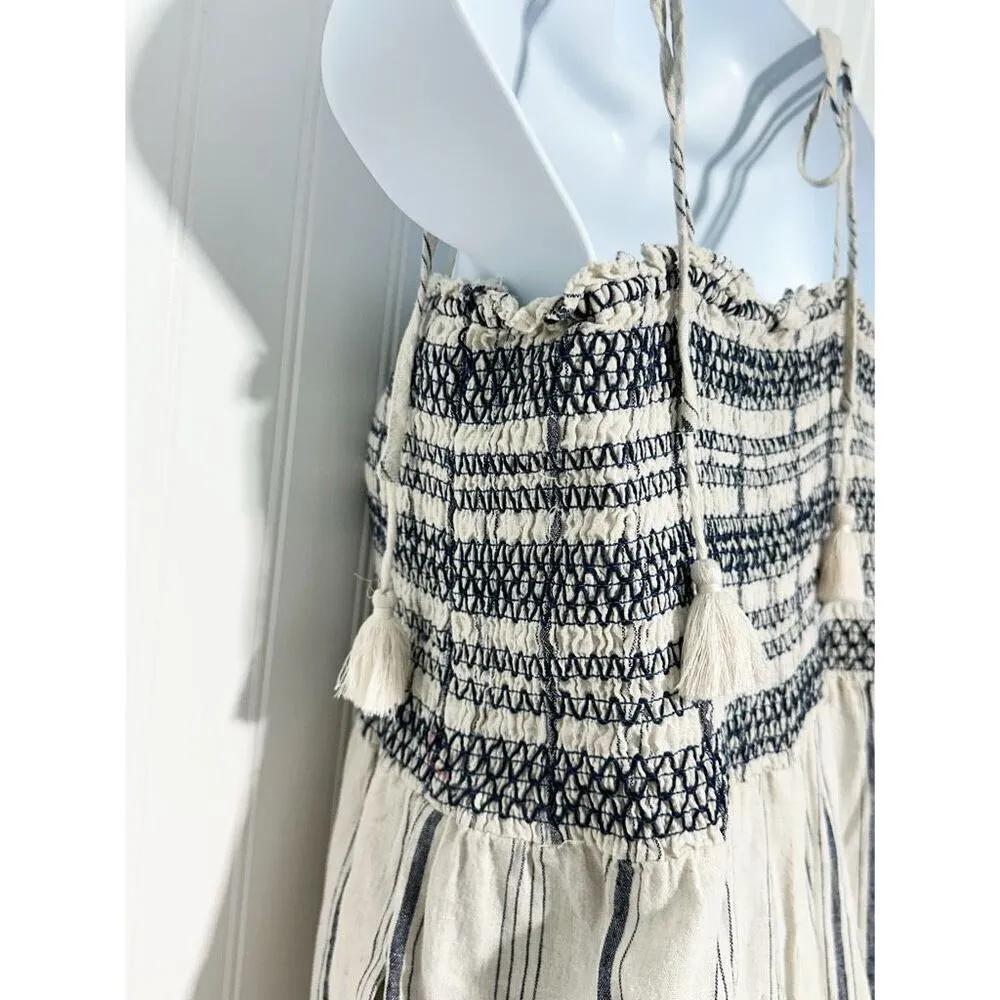 Madewell Women's Smocked Cami Jumpsuit Space Stripe Dark Midnight Cropped Leg XS - Image 9