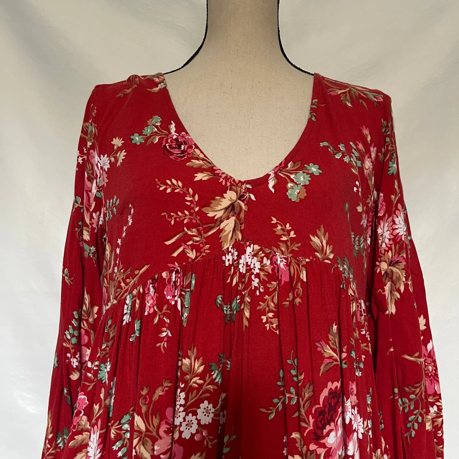 Denim & Supply Ralph Lauren Babydoll Dress Sz Med Boho Festival Hippie Floral Orange - Image 12