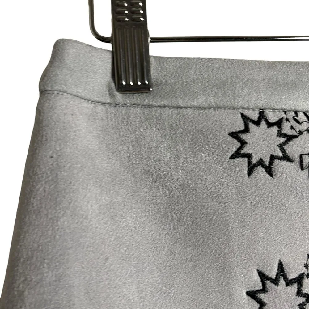 Seek The Label Gray Faux Suede Embroidered A-Line Mini Skirt Size Small - Image 3