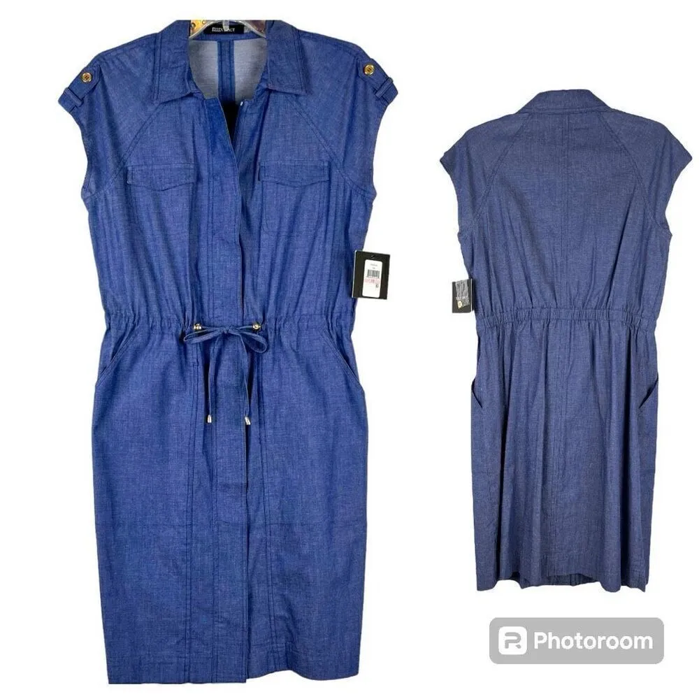 NWT Ellen Tracy Denim Zip Up Cap Sleeve Mini Dress 10 - Image 2