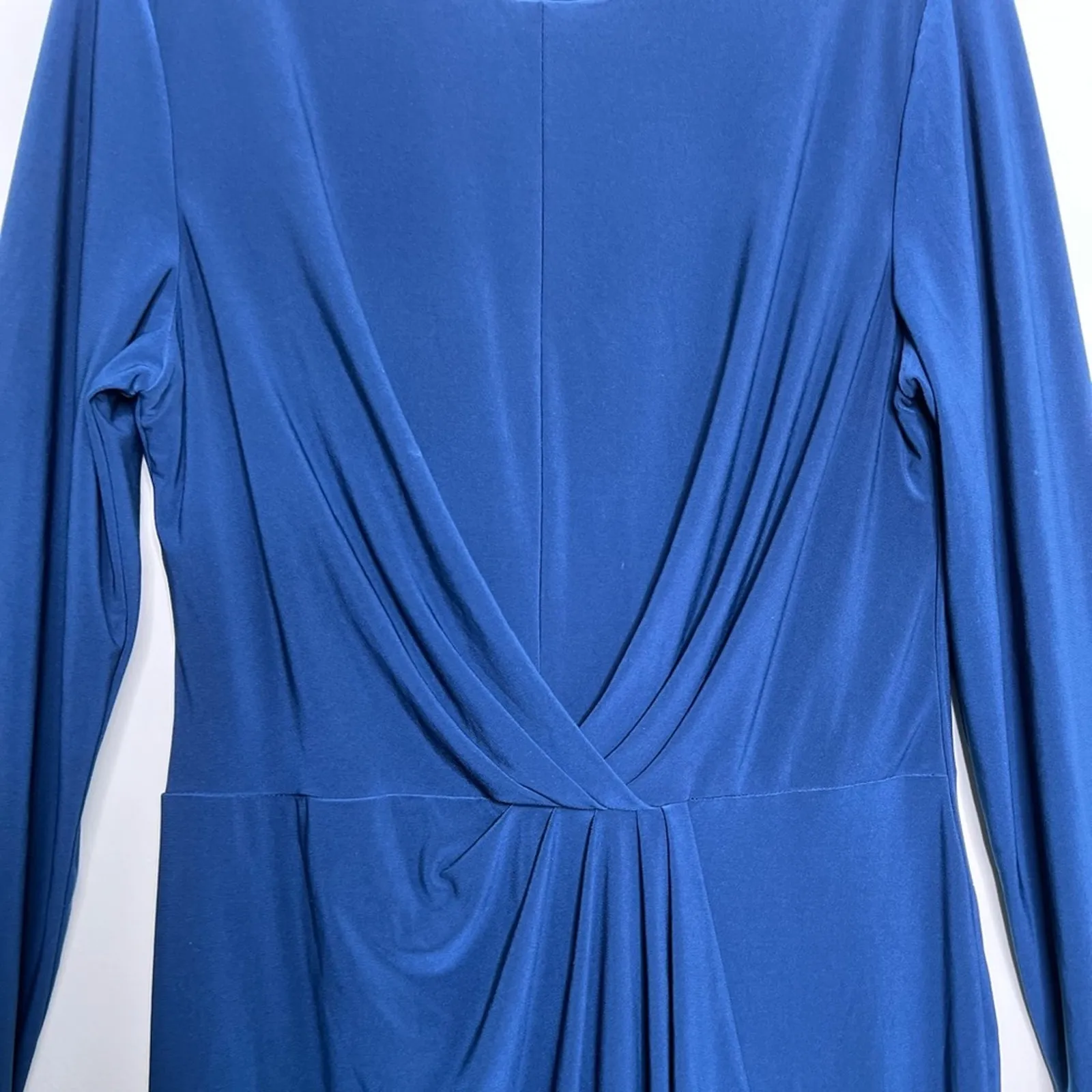 Lauren by Ralph Lauren Women's Blue Ruched Jersey Dress Size 14 - Image 7
