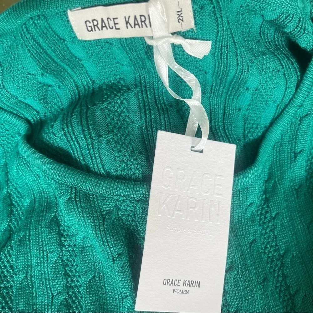 Grace Karin sweater dress tie front NWT size 2XL textured green long sleeve knit - Image 10