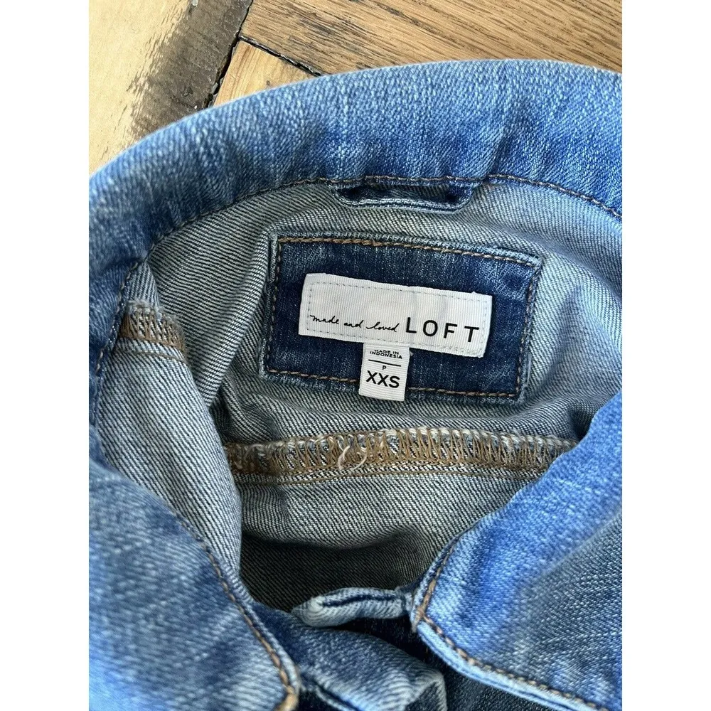 Loft Medium Wash Raw Hem Denim Trucker Jacket Size XXS - Image 5