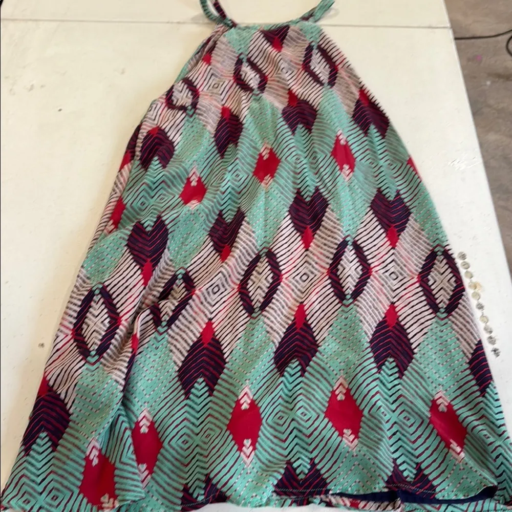 Maeve Geometric Patterned Dress - Mint, Red, and Navy - Image 5