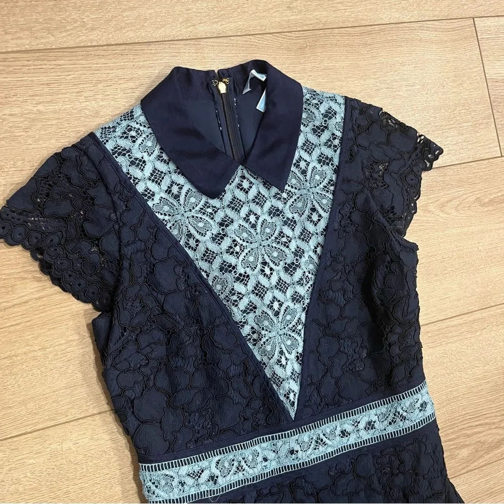 Draper James Nassau Navy Lace Tiered Collar Short Sleeve Dress Size 2 - Image 4