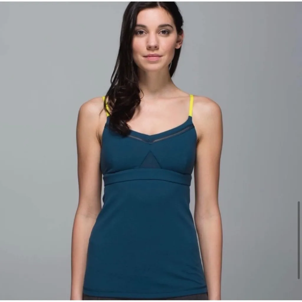 Lululemon Just Breathe Tank Top Criss Cross Back *RARE* Teal / Neon Green 4 NWOT - Image 5