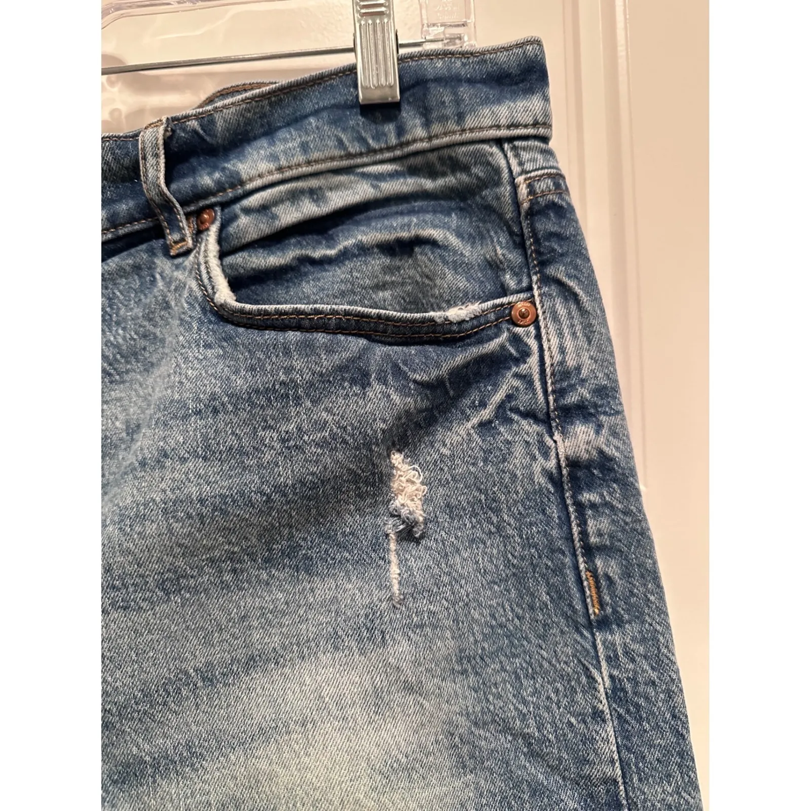 Loft High Waist Straight Crop Distresssed Denim Jeans Size 32 - Image 8