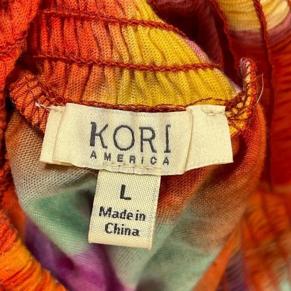 Kori America Strapless Tiered Ruffle Dress Coverup Tie-Dye Orange Purple Size L - Image 3