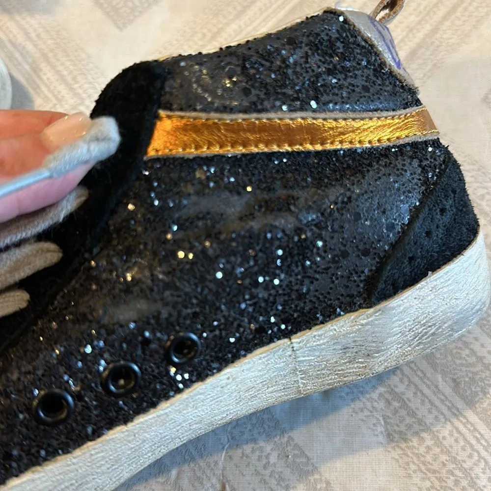 Golden Goose Mid Star Black Glitter and Silver Star Sneakers - Size 37 - Image 10