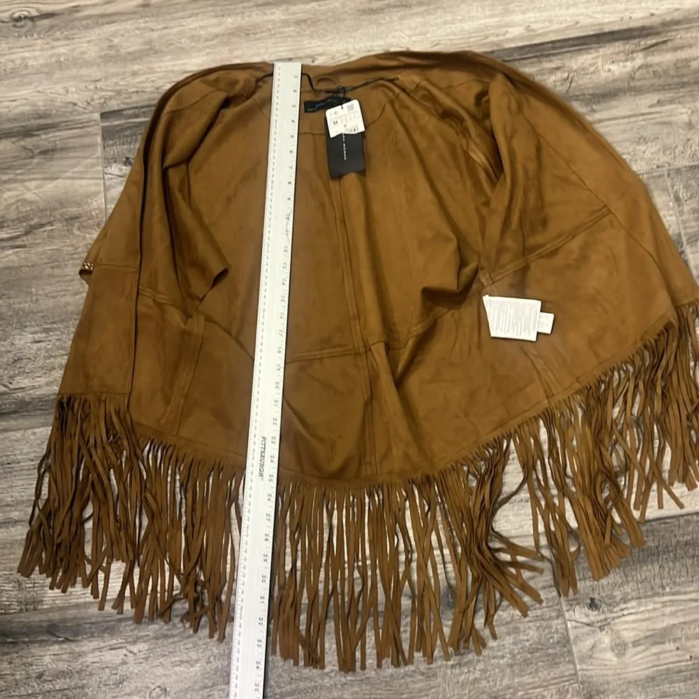 Zara Fringed Studded Faux Suede Bolero Cape Cardigan Brown Tan Sz M Western NWT - Image 9