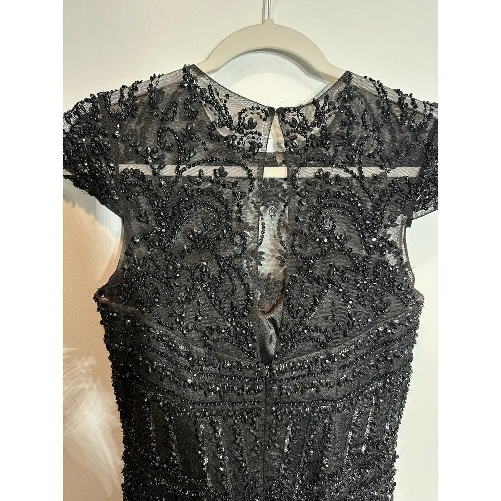 Sherri Hill Gown Formal Floor Length Black Mermaid Cap Sleeve Embellished Size 4 - Image 11