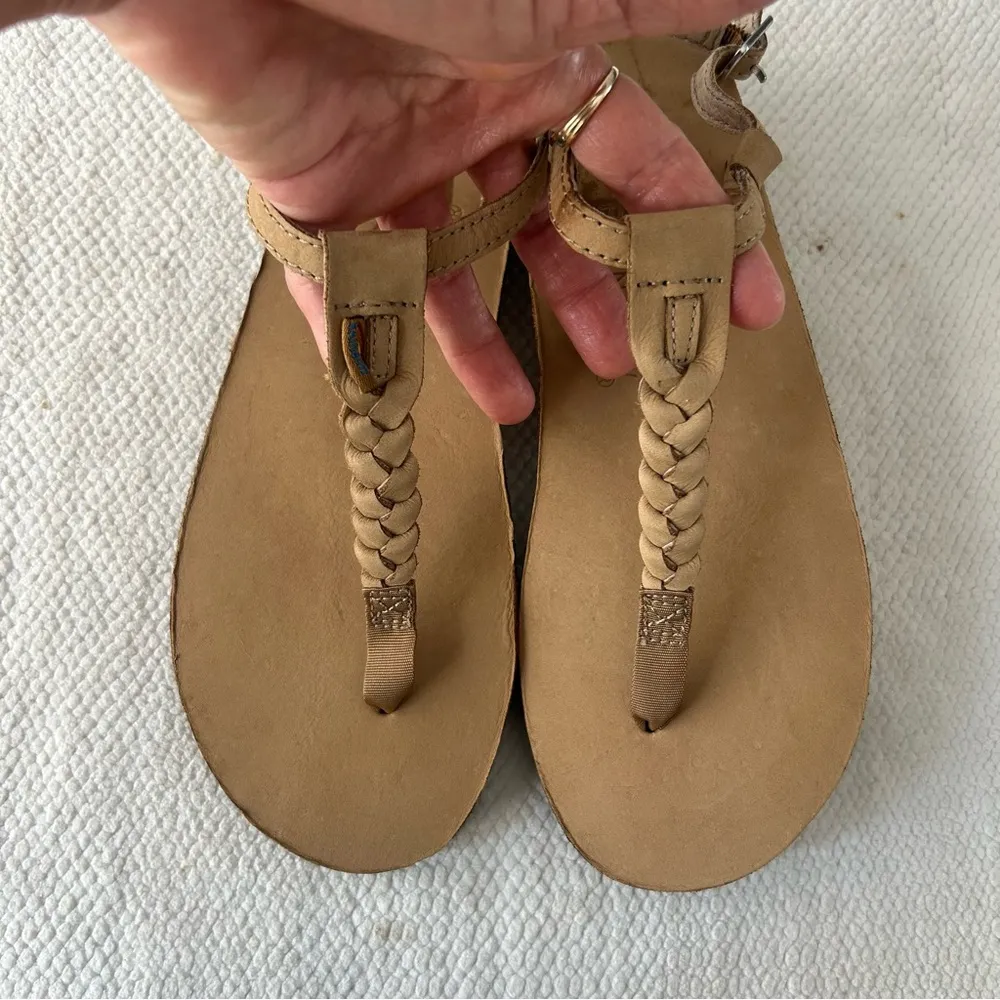 Rainbow Tan Braided T-Strap Sandals - Image 2