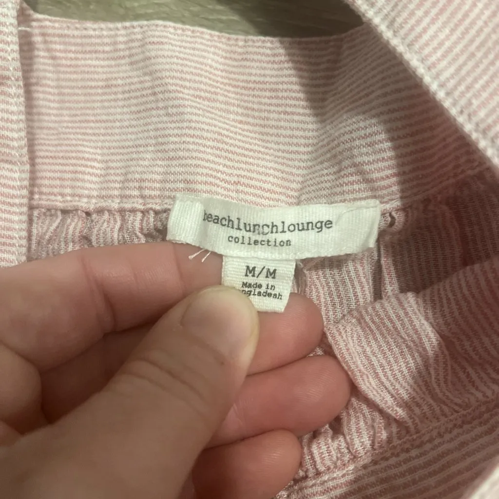 Beach Lunch Lounge Naomi Linen Flutter Sleeve Pink/White Top Size M Women - Image 3