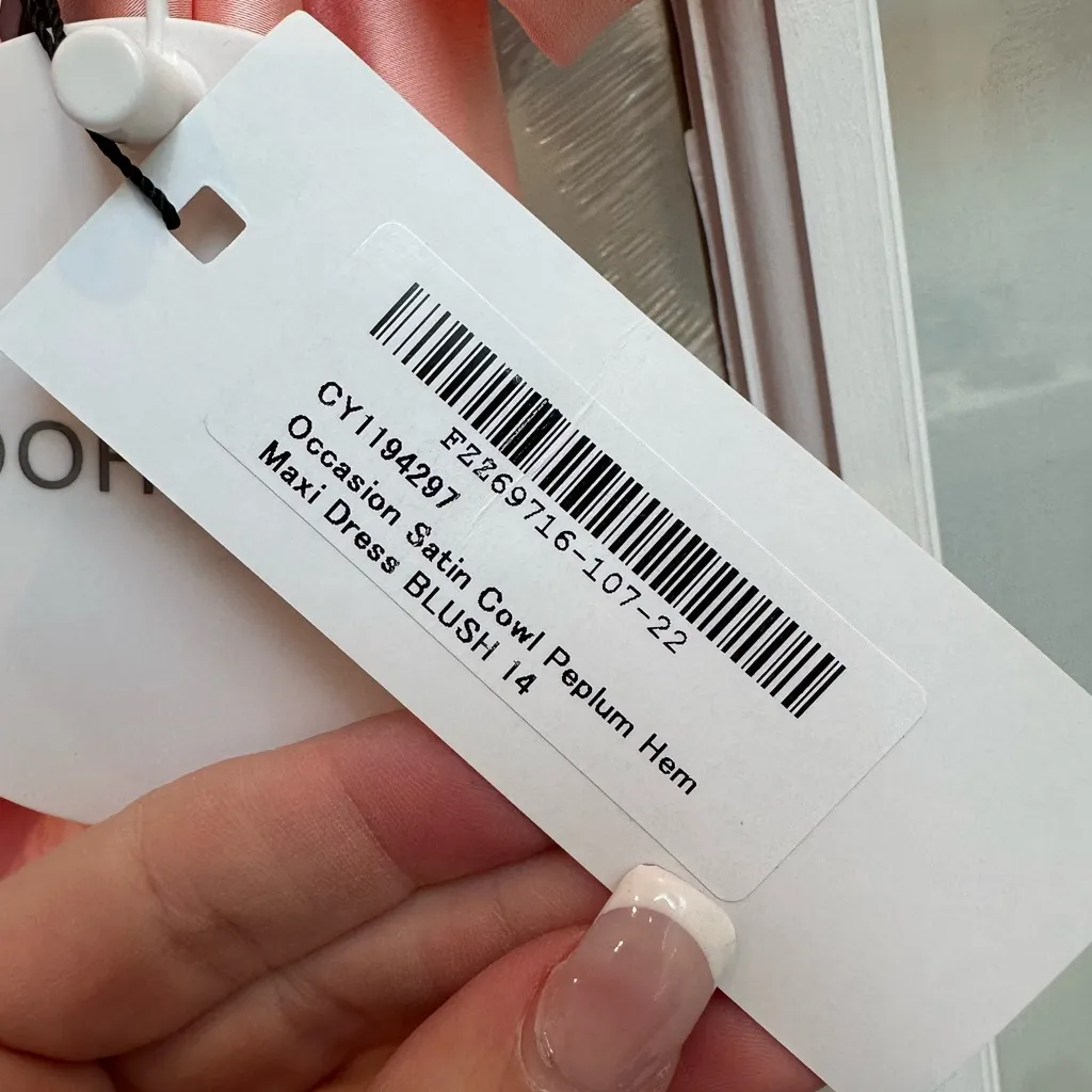 Boohoo Occasions Satin Cowl Peplum Hem Maxi Dress Blush Pink US Size 10 NWT - Image 7