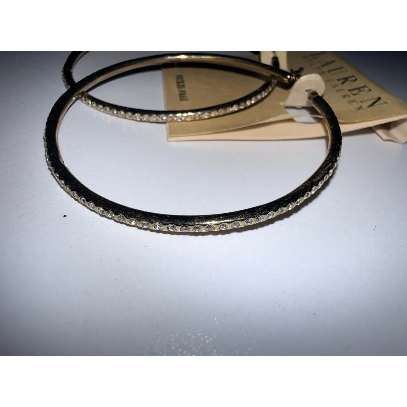 Lauren Ralph Lauren Gold Tone Hoop Earrings Pavé Crystals - Image 3