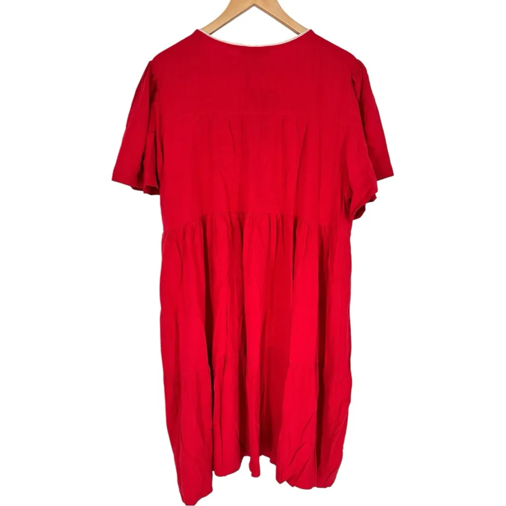See N Be Seen + Red Embroidered Short Dress size 2X V Neck Linen Cotton NWT - Image 10