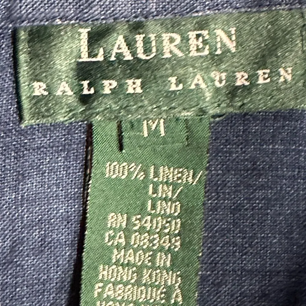 Lauren Ralph Lauren 100% Linen Long Sleeve Button Up Blue Top Blouse Size‎ M Size M - Image 11