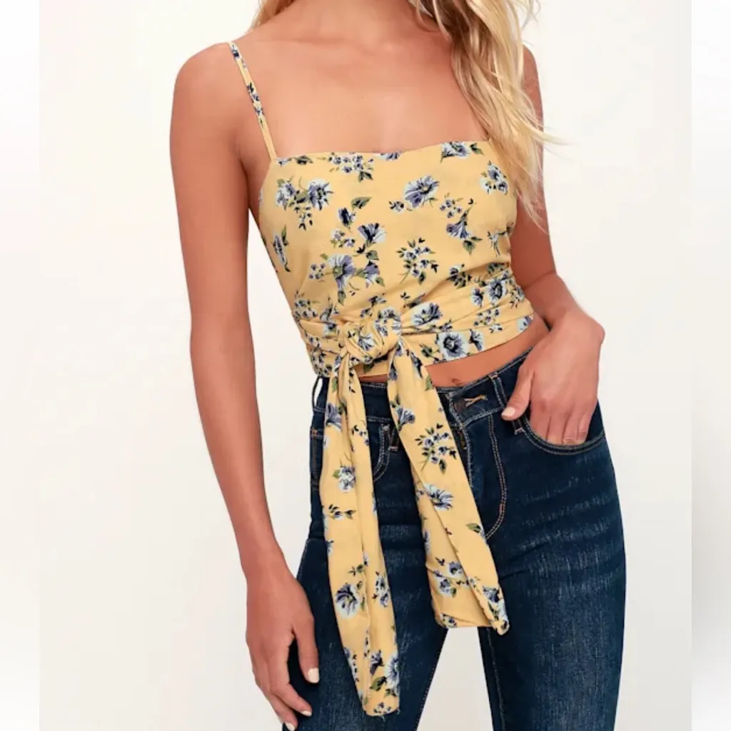 Amuse Society Only You Yellow Floral Print Tying Crop Top - Image 3