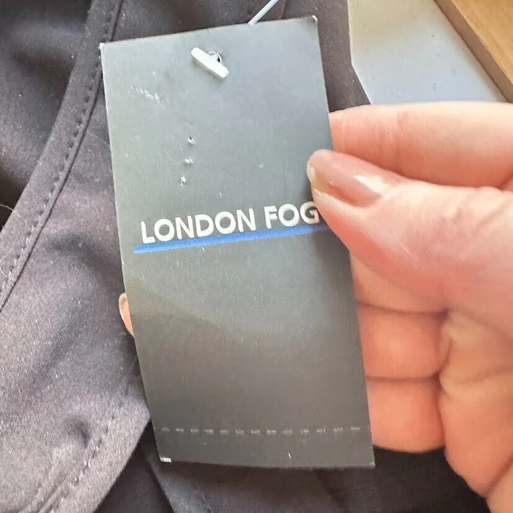 London Fog Womens Black Detachable Hooded Coat Belted Full Zip Stretch Large - Image 6