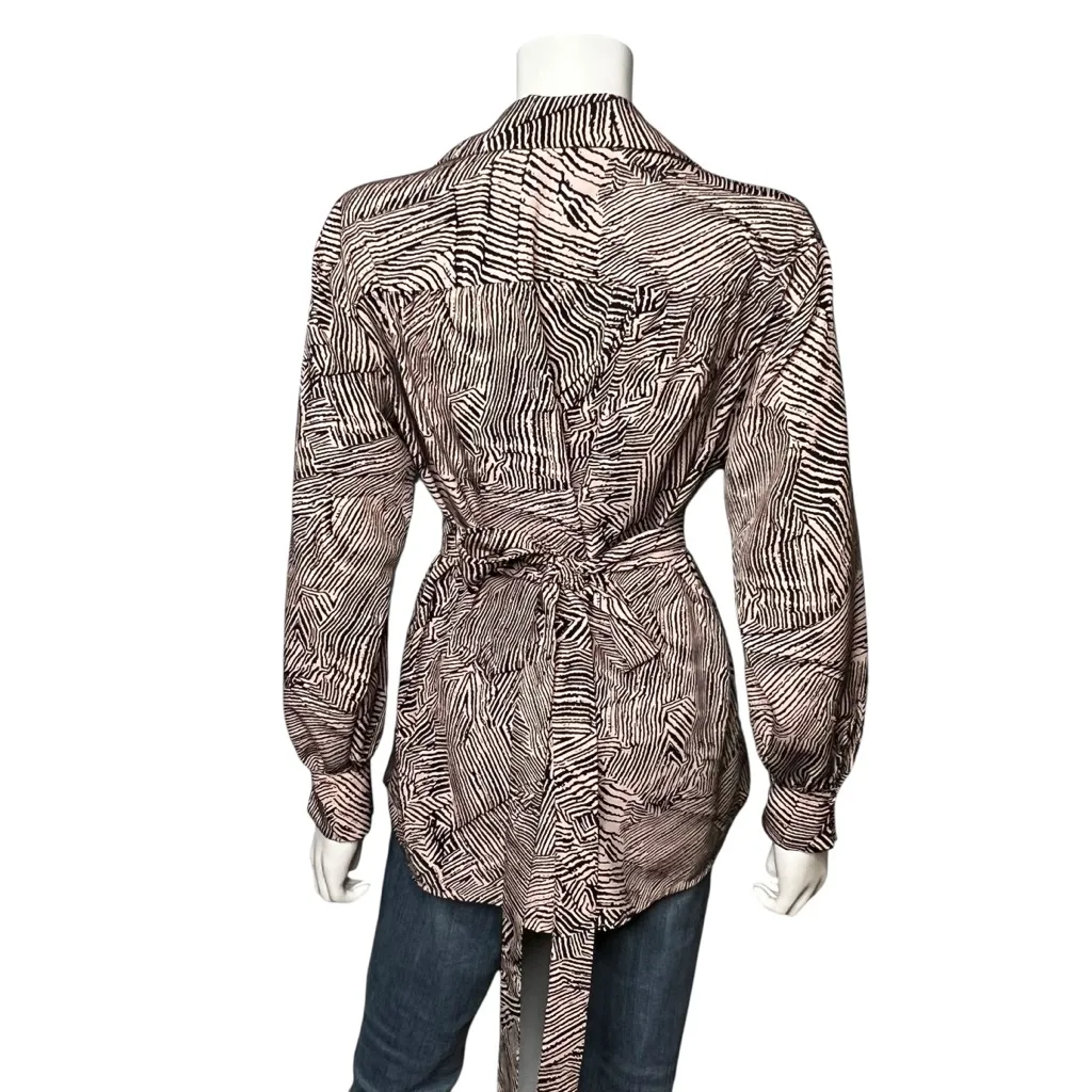 Topshop Zebra Animal Print Wrap Collared Tie Waist Long Sleeve Blouse Size 10 - Image 3