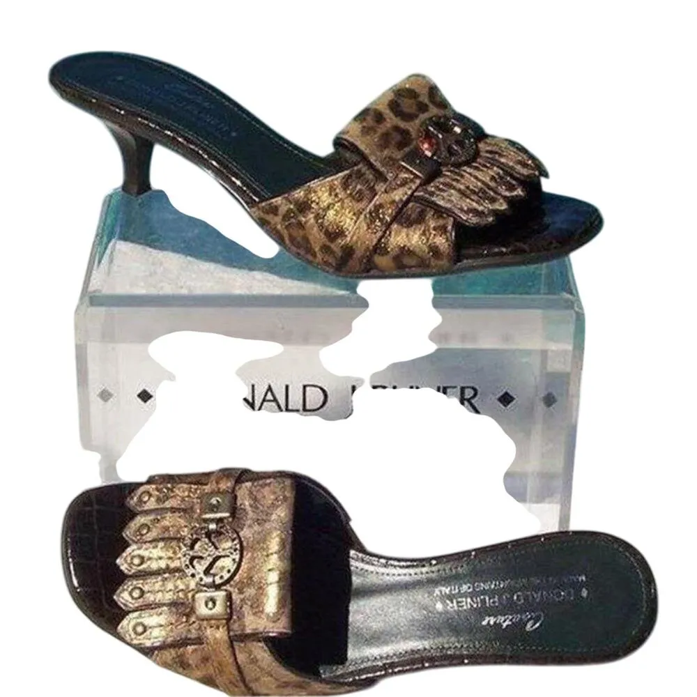 Donald Pliner Brown Metallic Animal Print Gator Leather Slide Shoe NWT New $295 Size 6 - Image 2