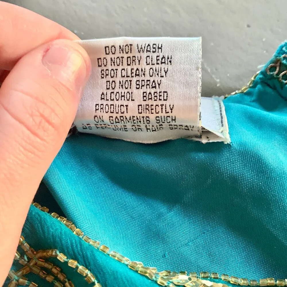 Vintage Mark & John Green Beaded Silk Bejeweled 1960s Turquoise Cocktail Dress M Size M - Image 12