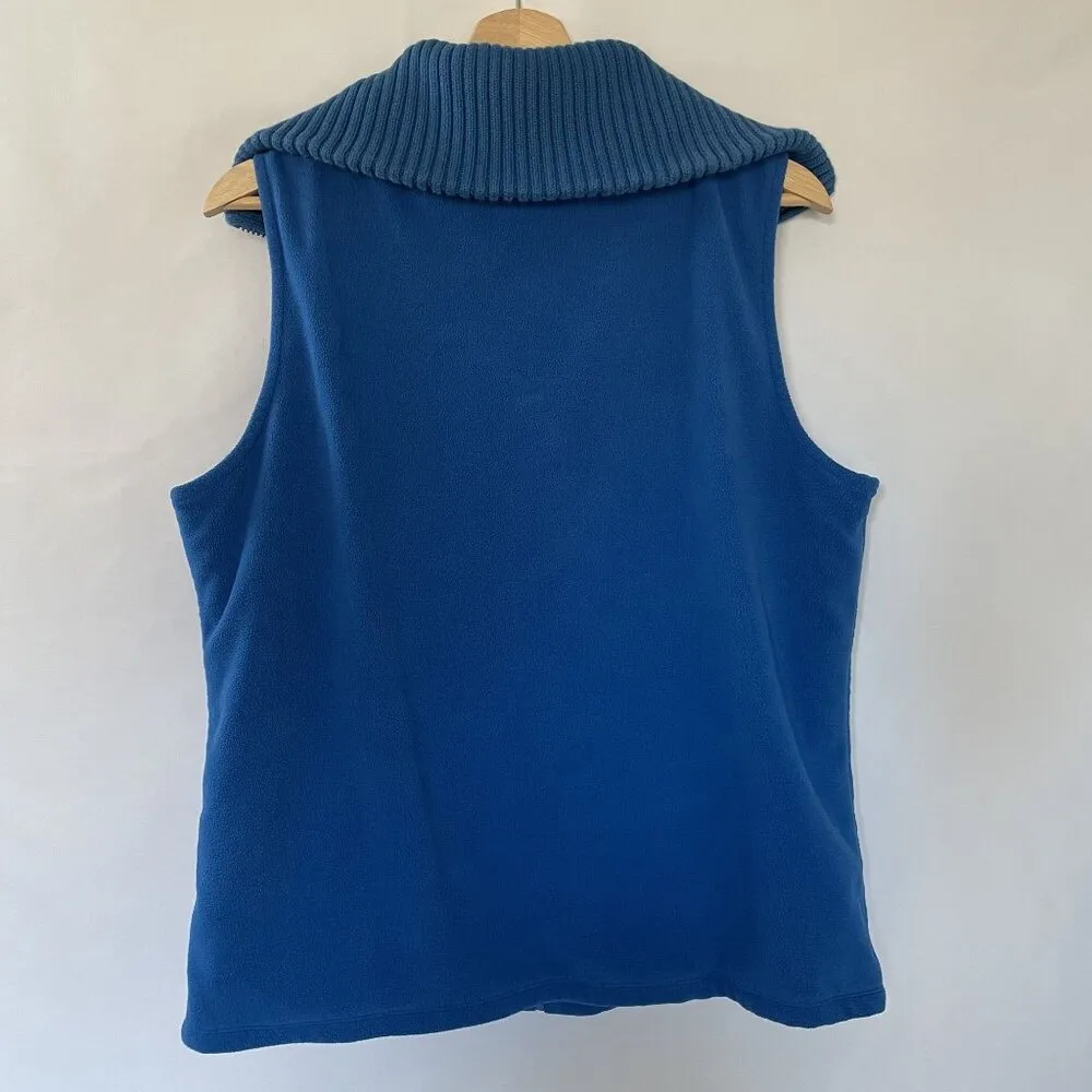Land's End blue fleece vest women's size L knit winter top pockets turtleneck Size L - Image 6