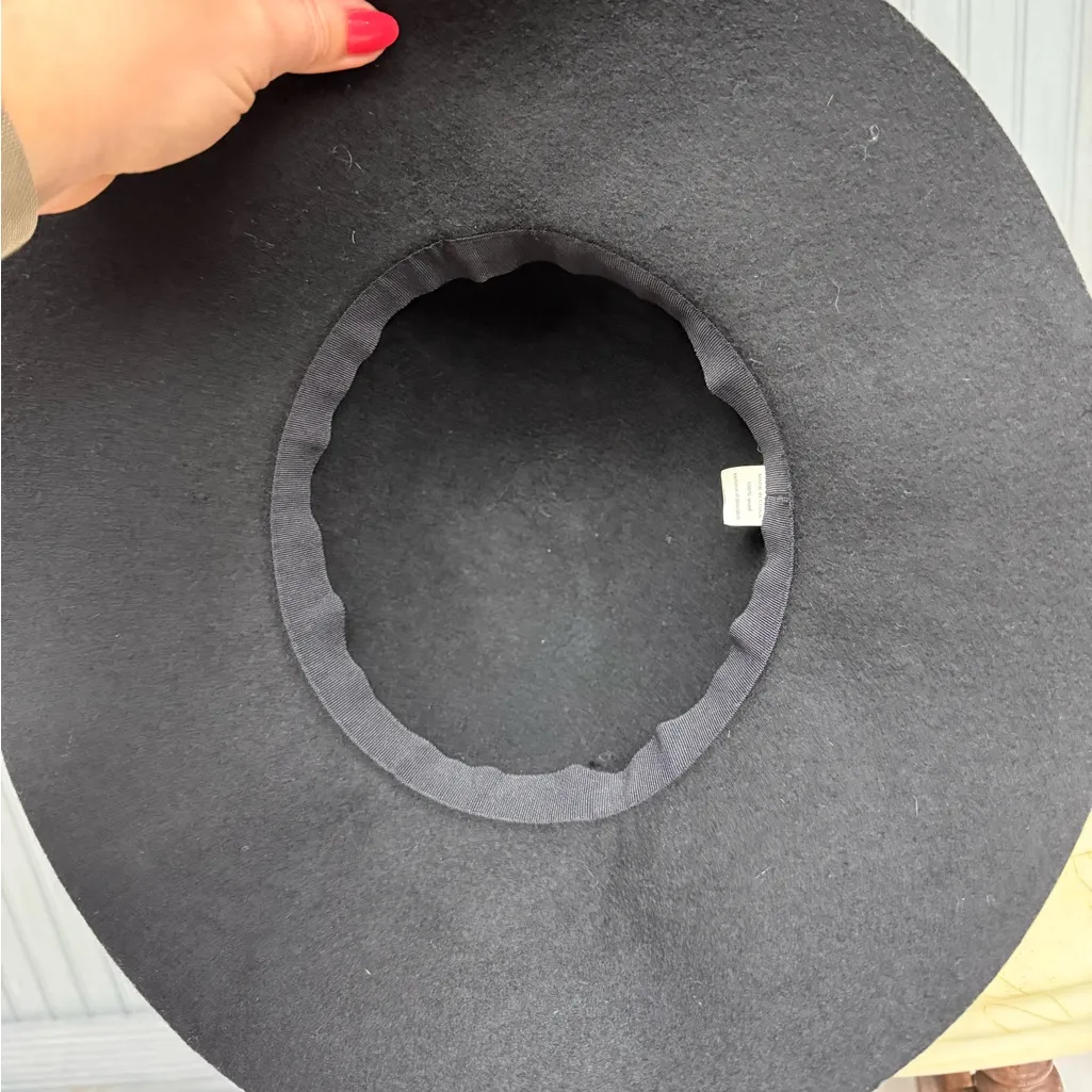 World Market Black Boho Wool Floppy Hat – 22.5” with Multicolor Woven Band EUC - Image 6