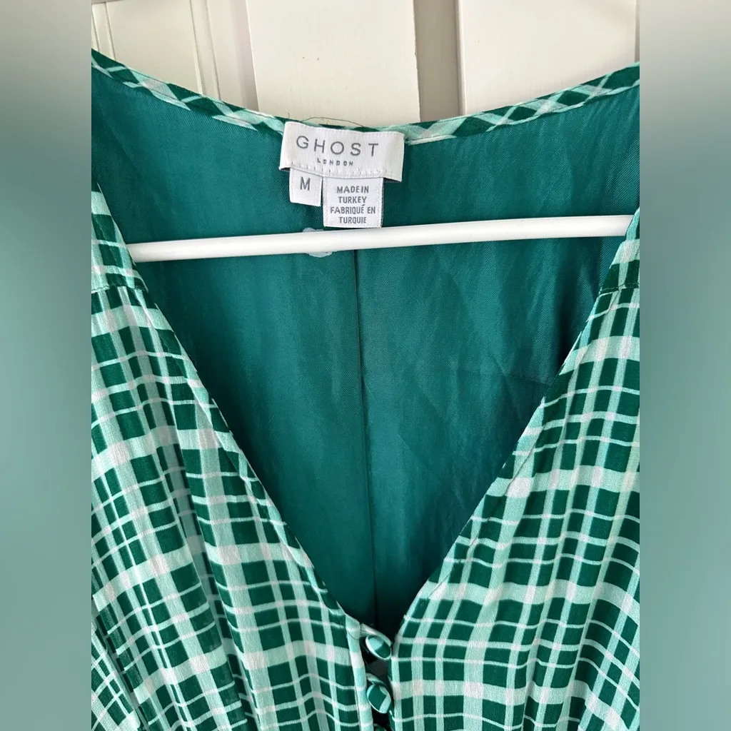 Ghost London Valentina Gingham Georgette Maxi Dress size medium Green - Image 6