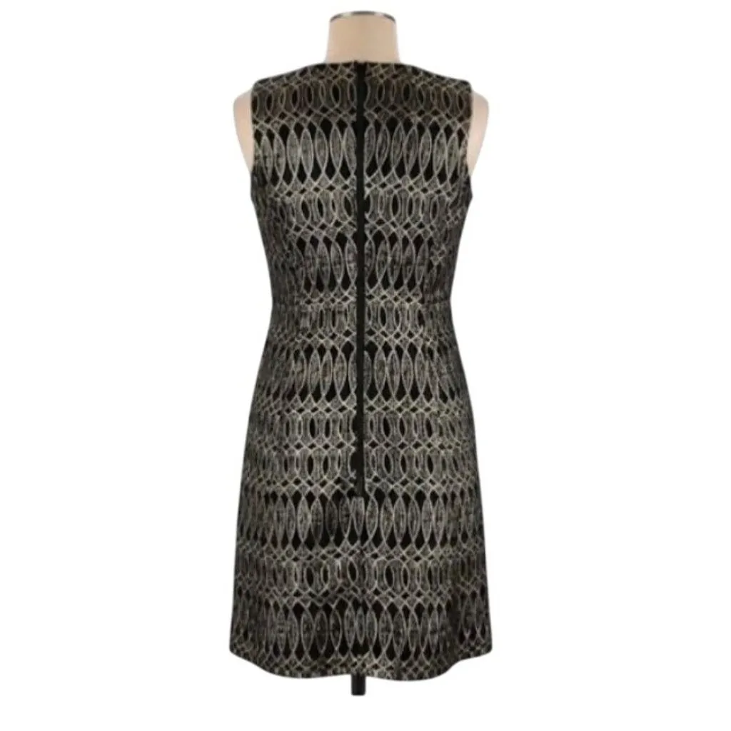 Milly Black Gold Metallic Geometric Sheath Cocktail Dress Size 6 Tailored Party - Image 5