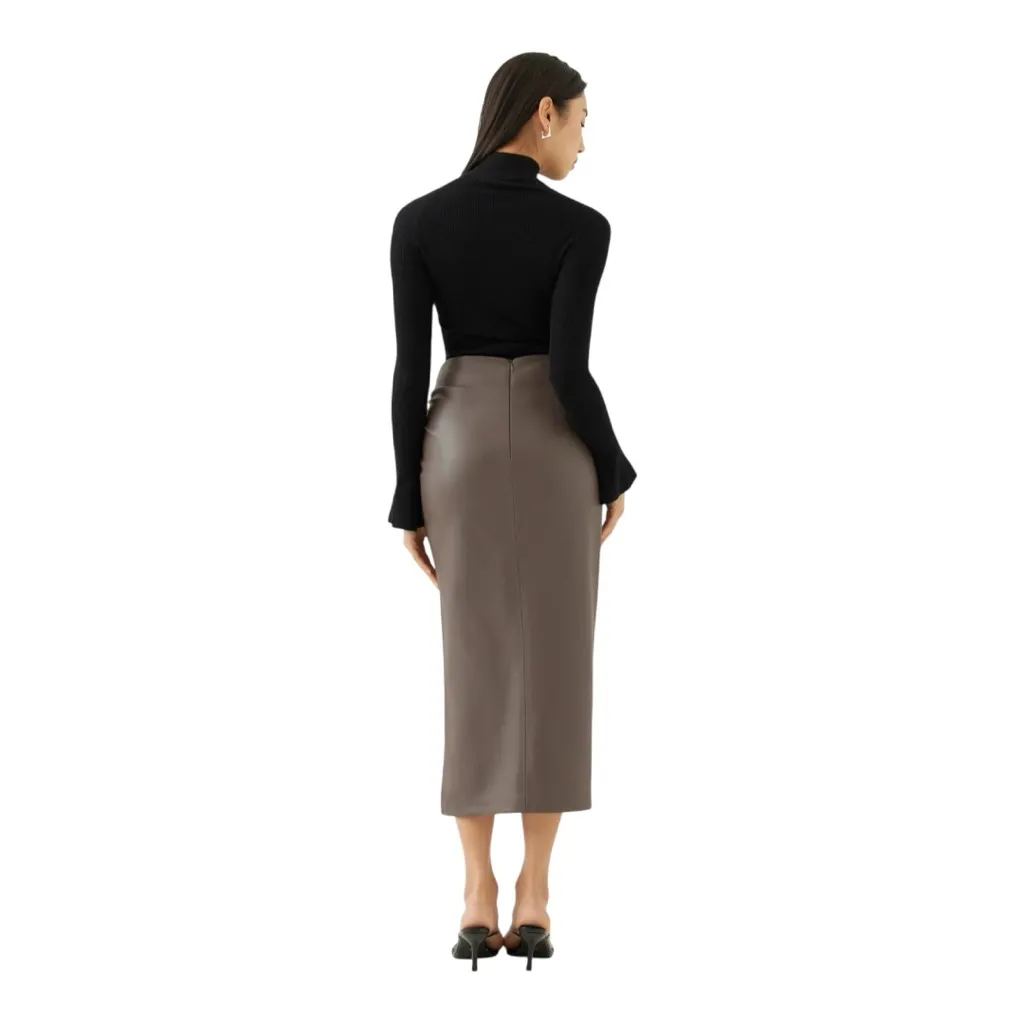 Love, Bonito Christie Pleather Column Midaxi Skirt Color Pewter NWT Size Large Tan - Image 4