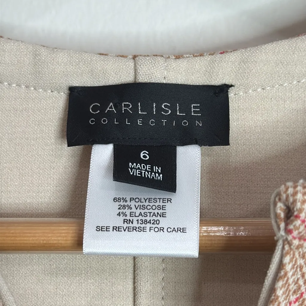 Carlisle Bastille Beige/Pink Checkered Glen Plaid Front Zip Jacket Vest size 6 - Image 7