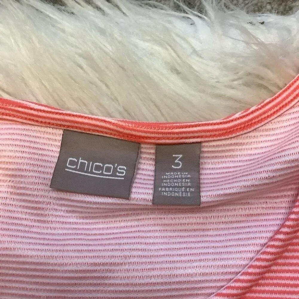 Chicos Size 3 Pink White Stripe Striped Ribbon Short Sleeve Comfy Cute Shirt - Image 4