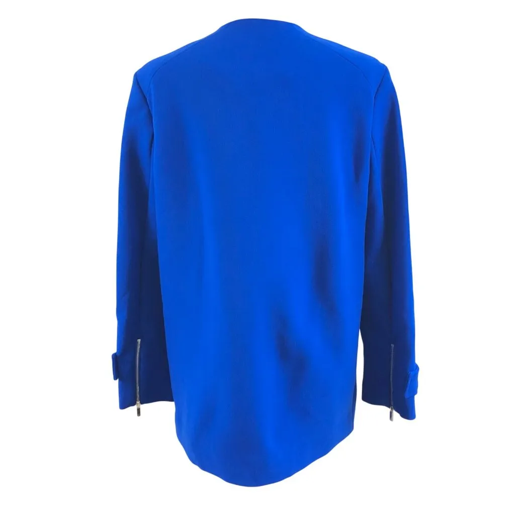 Vince Camuto Womens Coat Collarless Asymmetrical Zip Boxy Cobalt Blue Size XS - Image 2