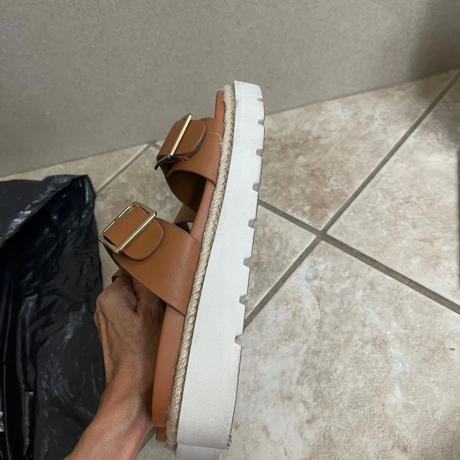 Madden NYC Cognac Brown Platform Espadrille Sandals Buckle Detail Size 8.5 lady - Image 4