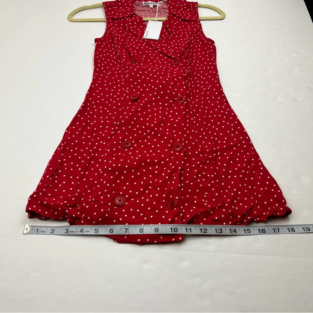 Reformation Leith Mini Dress 0 Sleeveless‎ Polka Dot Red White Collar Button NEW - Image 8
