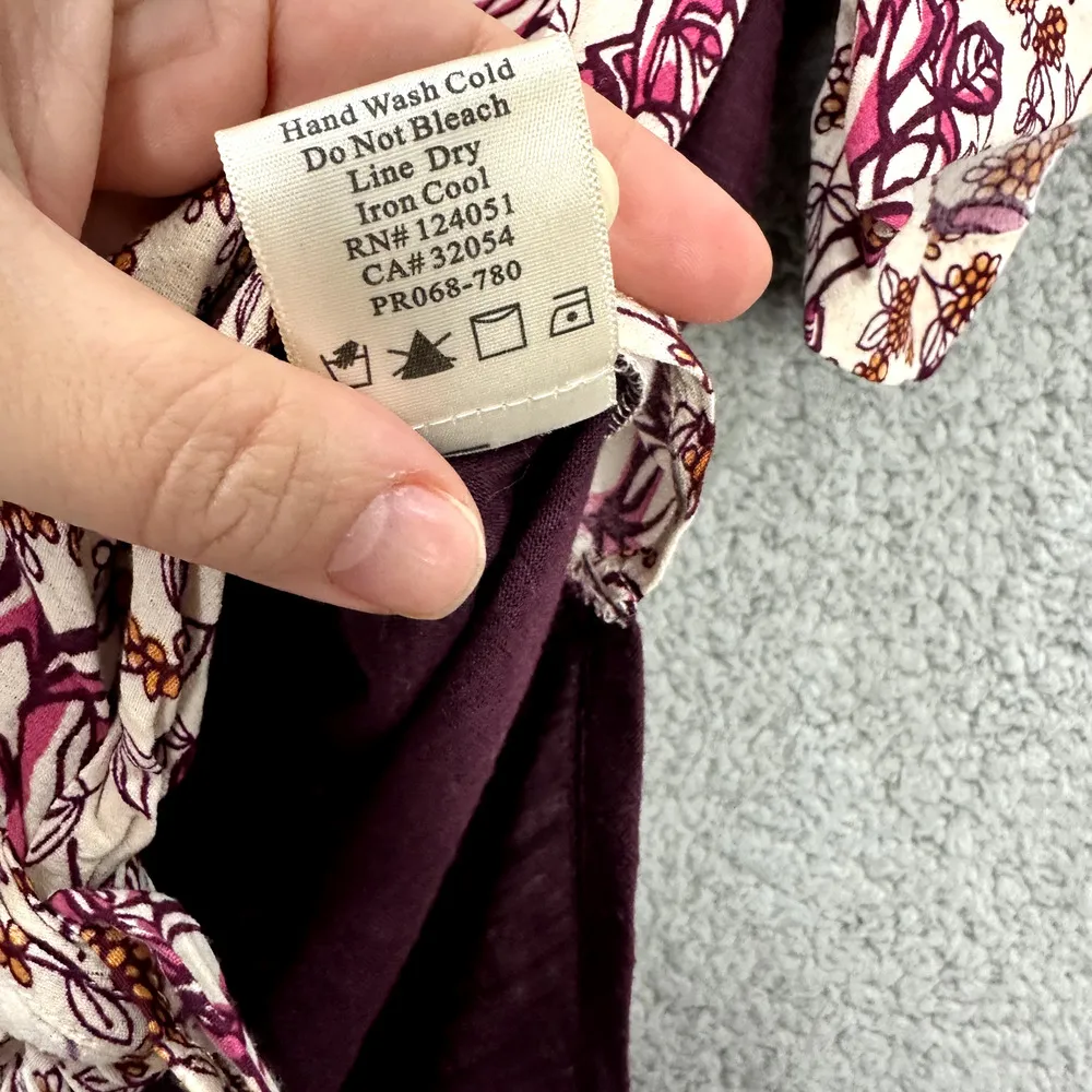 Anthropologie Porridge Button Up Top Purple Floral Tie Waist Boho Womens‎ XS - Image 7