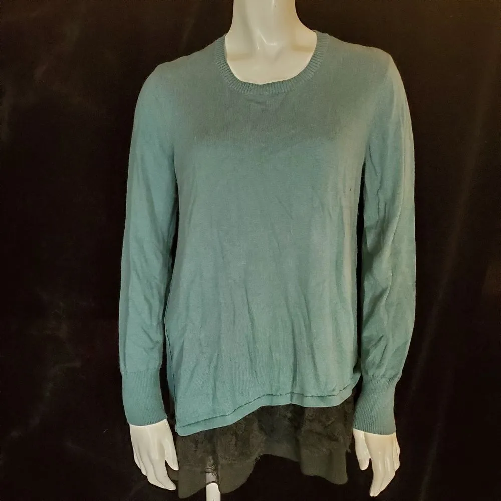 Logo Teal & Black Lace Trim Long Sleeve Top (S) - Image 2