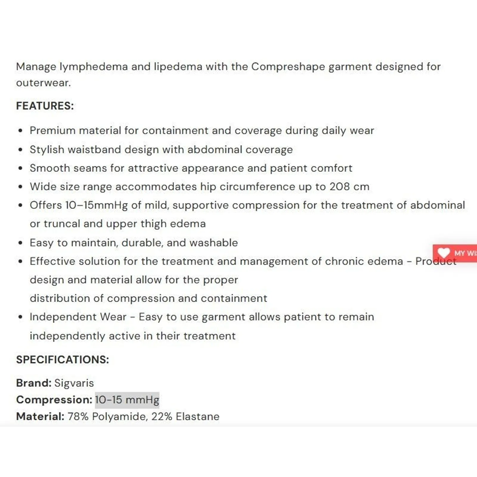 Sigvaris Compreshape Capris Compression Pants Leggings Solid Black Large - Image 5