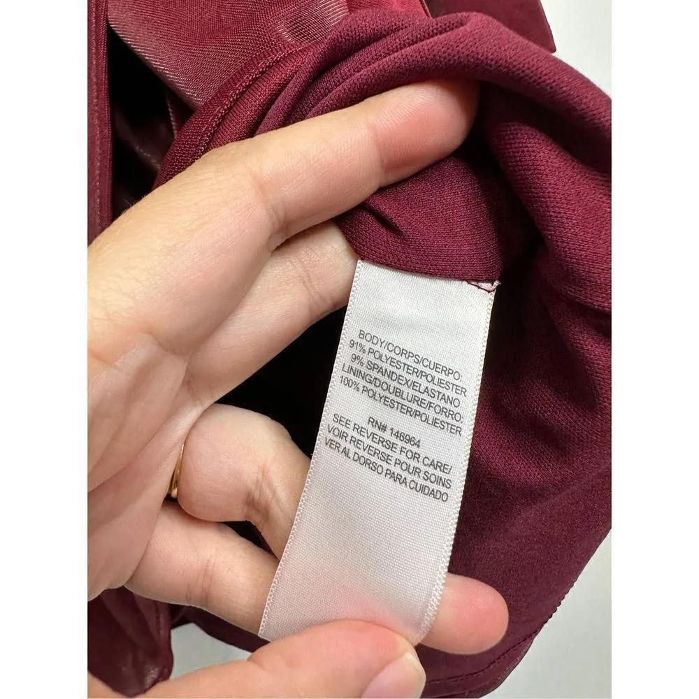 Julia Jordan Dress Womens Liquid Jersey Long Sleeve Faux Wrap Dress Wine Red Siz - Image 10