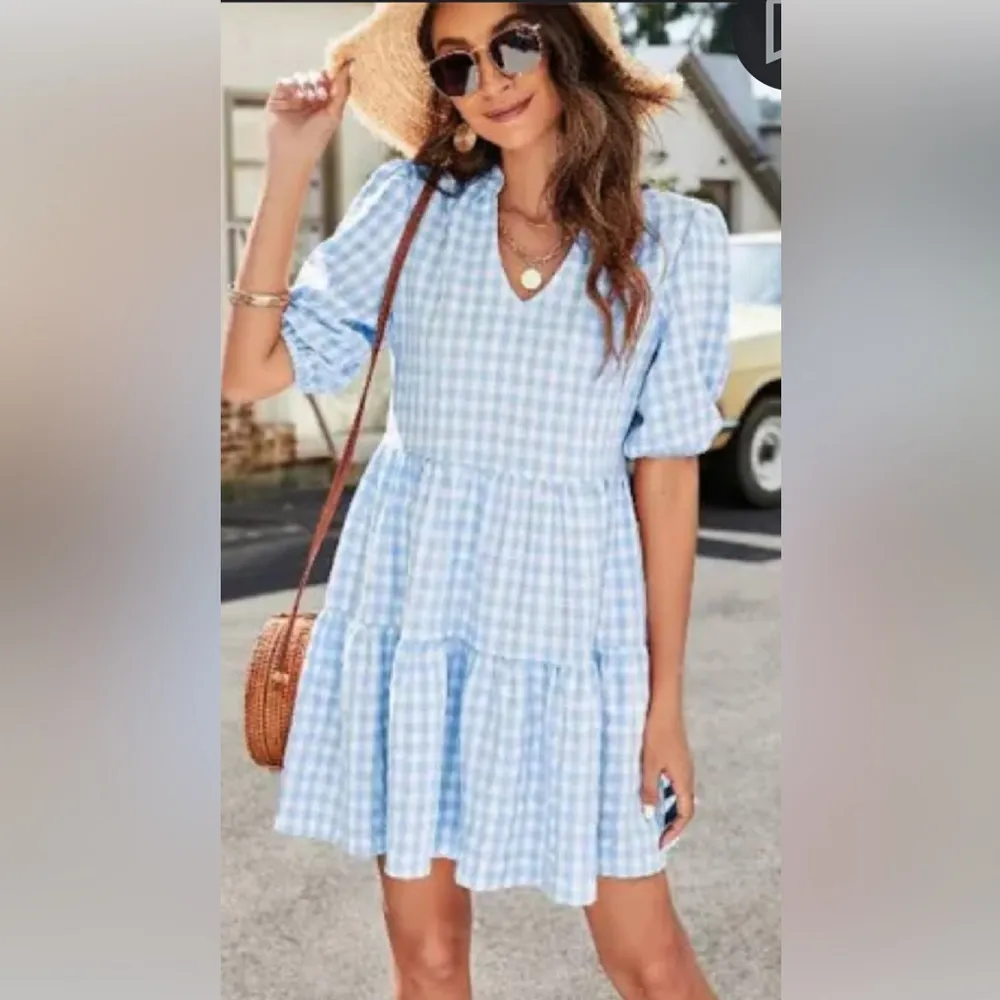 Blue Gingham Dress Size M - Image 3