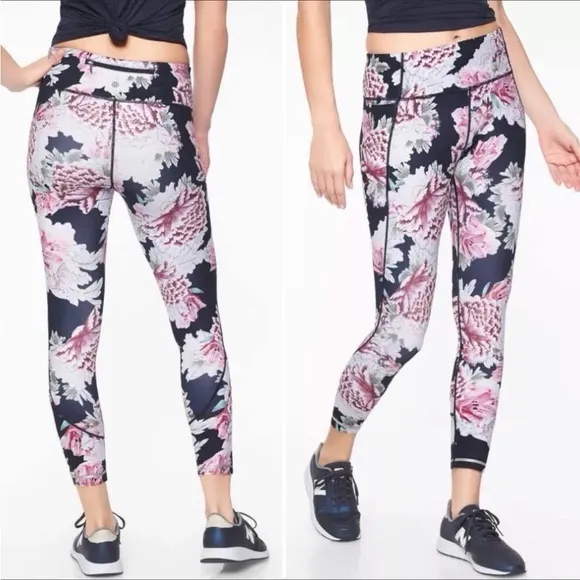 Athleta Size S Run Free Garden Party Floral 7/8 Ankle Tights Yoga Leggings - Image 2